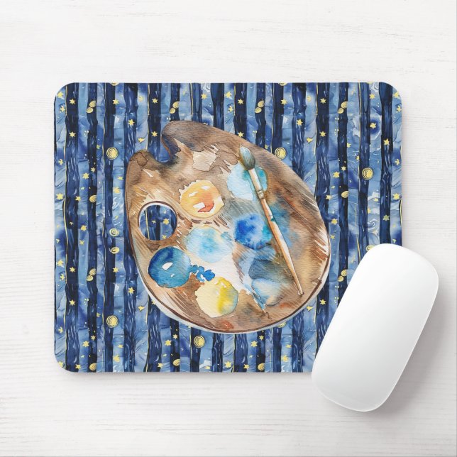 Starry Sky Blue Peach Yellow Paint Mouse Mat (With Mouse)