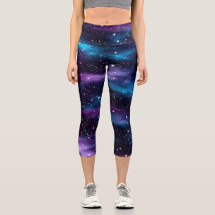 Starry Sky Galaxy Blue & Purple Capri Leggings