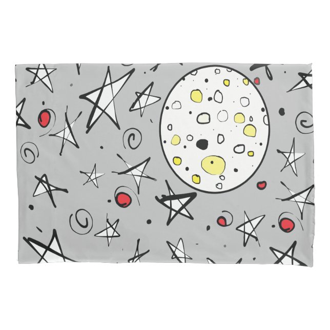 "Starry Sky" Grey w/ Moon Double Sided Pillowcases (Front-Left)