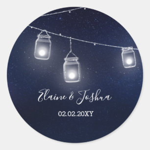 starry sky mason jars wedding classic round sticker