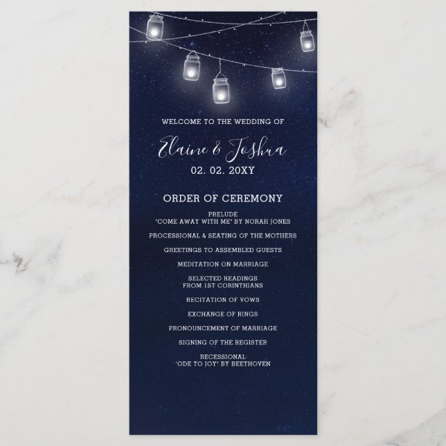 starry sky mason jars Wedding Programs Programme (Front)