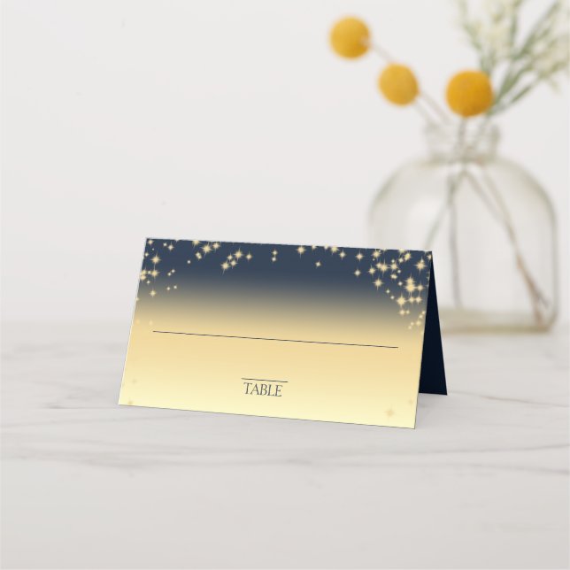 Starry Sky Navy Blue and Gold Seating Card (Front)