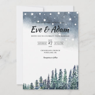 Starry Sky Pine Treeline Watercolor Winter Wedding Invitation