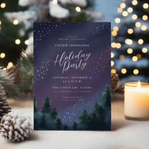 Starry Sky Rose Gold Foil Holiday Party Invitation