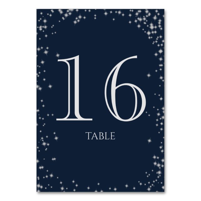 Starry Sky Sparkle Navy Blue Table Number (Front)
