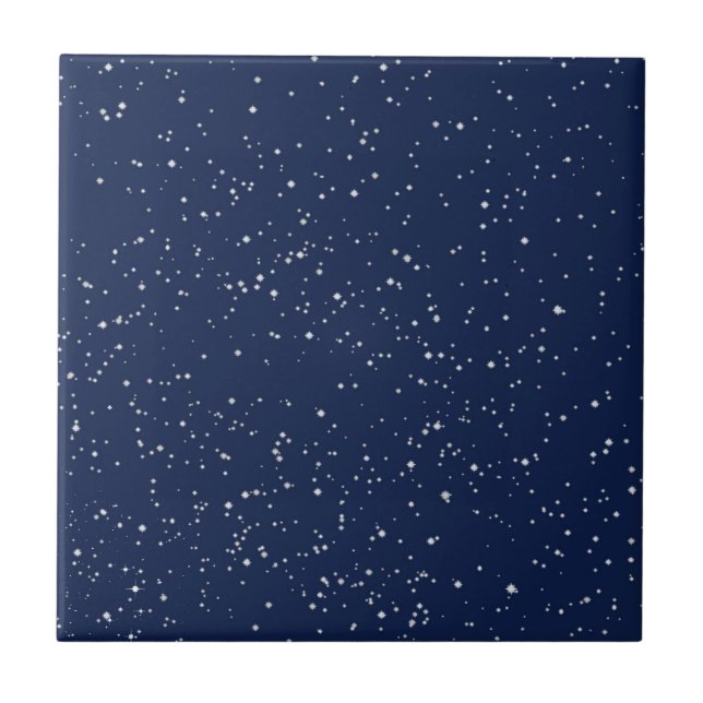 Starry Sky, Stars on Midnight Blue  Tile (Front)