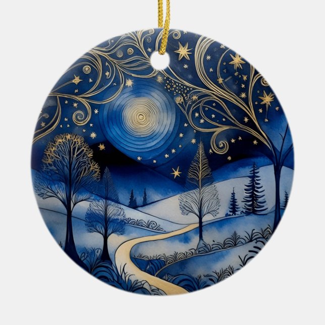 Starry Snowy Night Personalised Ornament (Front)