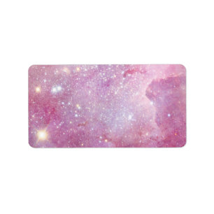 Starry Space Light Pink Watercolor Stars Galaxy Label