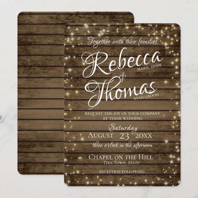 Starry Sparkle Lights Rustic Wedding Invitation (Front/Back)
