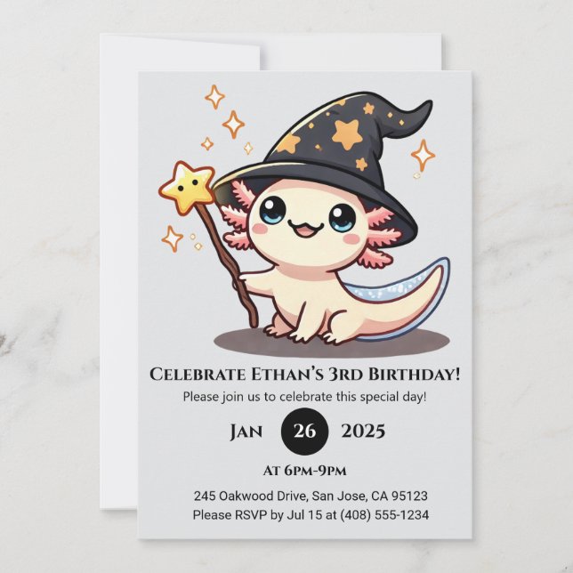 Starry Spell Axolotl Birthday Invitation (Front)