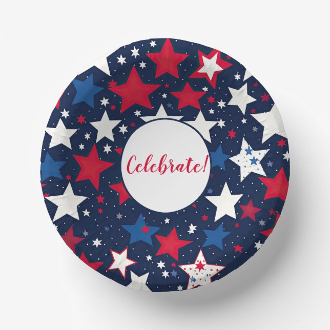 Starry Splendour: Red, White Blue Party Paper Bowl Paper Plate (Front)