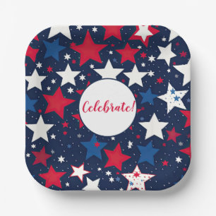 Starry Splendour: Red, White Blue Party Square Paper Plate