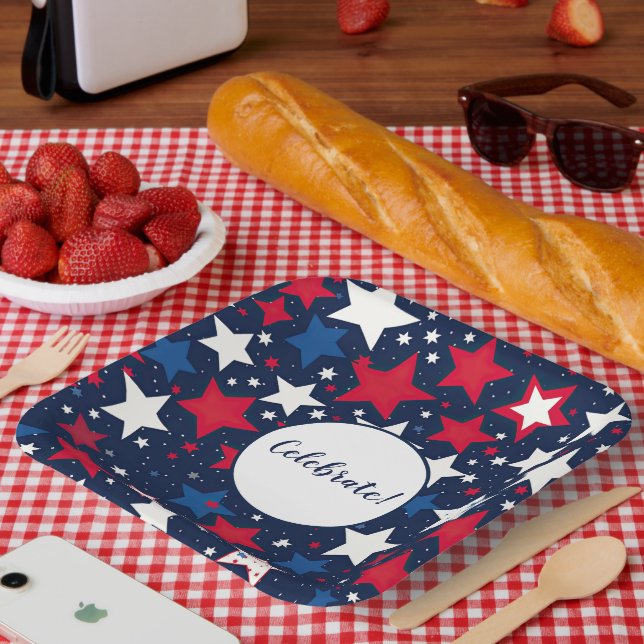 Starry Splendour: Red, White Blue Square Plates (Picnic)