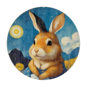 Starry Spring Bunny Glass Cutting Board 