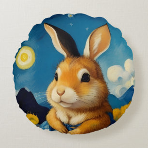 Starry Spring Bunny  Round Pillow 