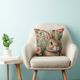 Starry Spring Bunny Throw Pillow