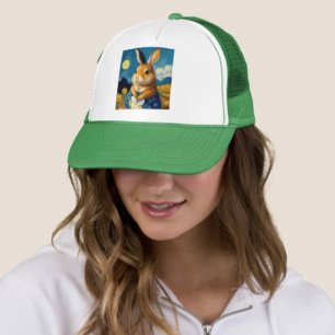 Starry Spring Bunny Trucker Hat