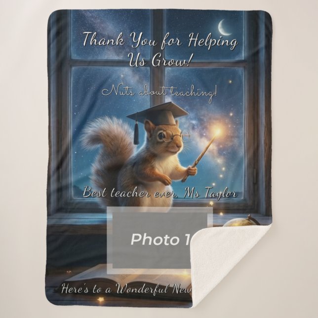 Starry Squirrel Teacher Appreciation Blanket (Front)