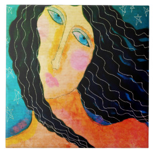 Starry Starry Night Abstract Digital Painting Tile