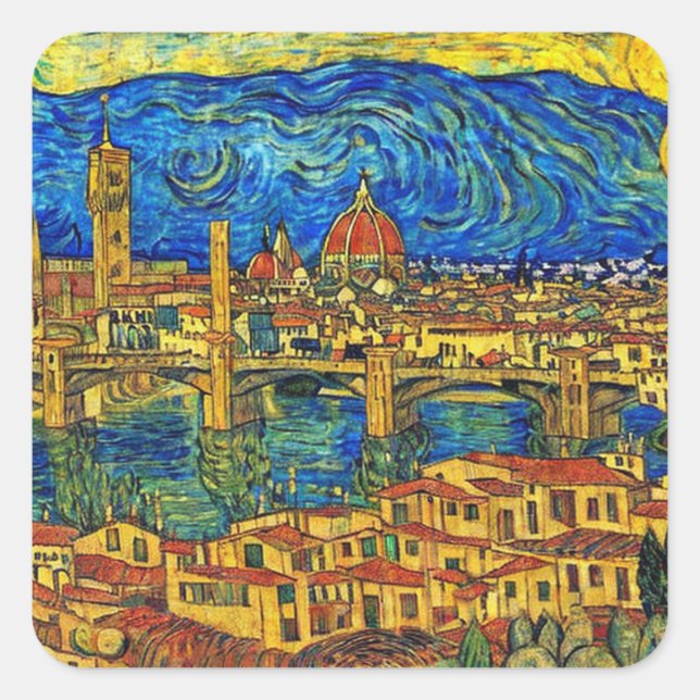 Starry Starry Night Florence Italy Square Sticker (Front)