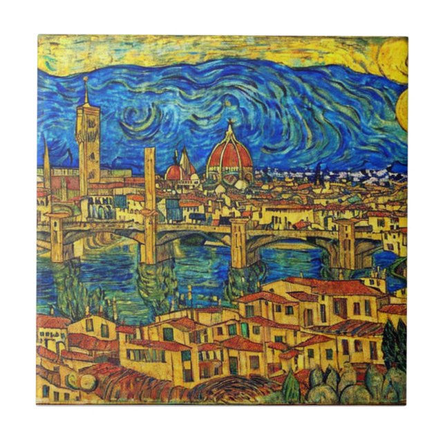 Starry Starry Night Florence Italy Tile (Front)