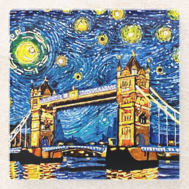 Starry Starry Night London England Glass Coaster (Front)