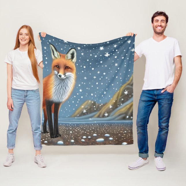 Starry Starry Night Storybook Fox Fleece Blanket (In Situ)