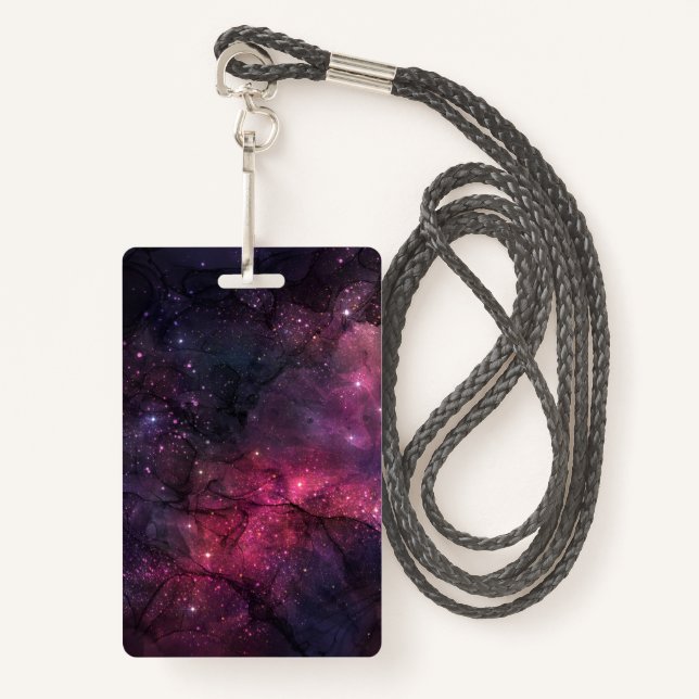 Starry Stars Outer Space Galaxy Planetary Pattern ID Badge (Front with Lanyard)