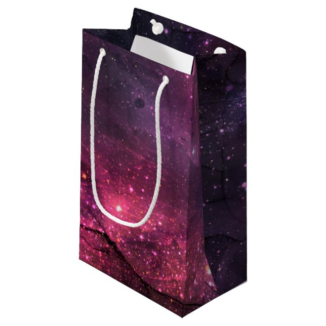 Starry Stars Outer Space Galaxy Planetary Pattern Small Gift Bag (Front Angled)