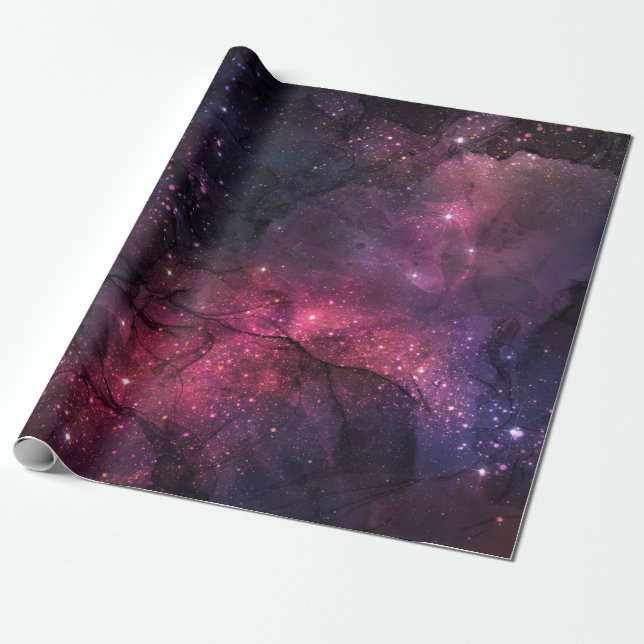 Starry Stars Outer Space Galaxy Planetary Pattern Wrapping Paper (Unrolled)