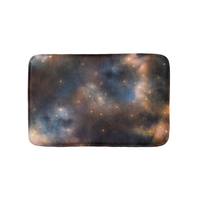 Starry Stars Space Galaxy Blue Black Pattern Bath Mat (Front)
