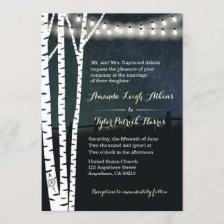Starry String Light Birch Tree Wedding Invitations