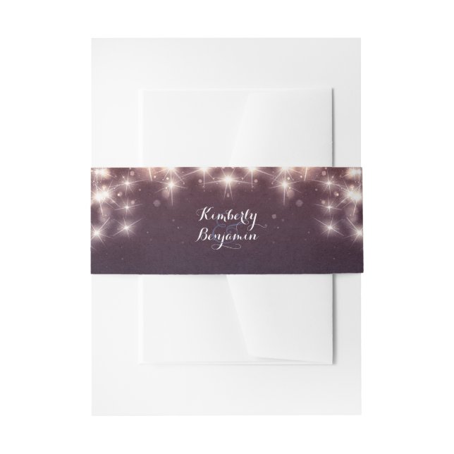 Starry String Lights Vintage Wedding Invitation Belly Band (Front Example)