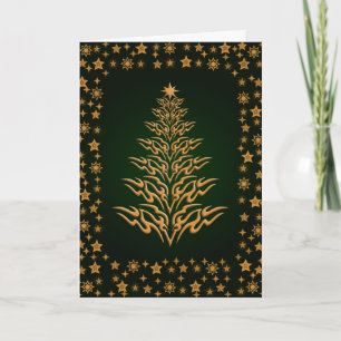 Starry Stylish Christmas Tree Greetings Card Green