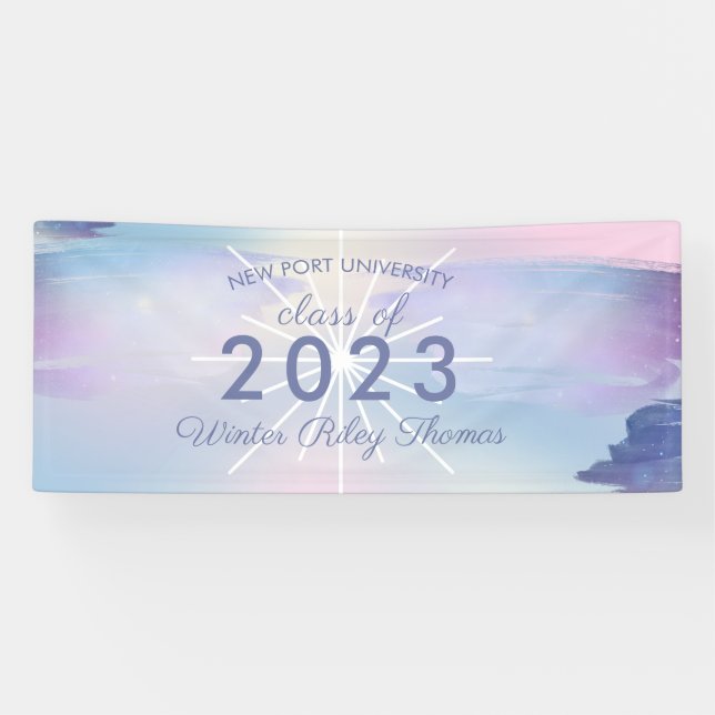 Starry Stylish Iridescent Pastel Graduation Party Banner (Horizontal)