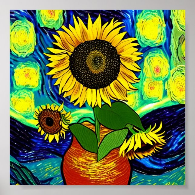 Starry Sunflower Night Poster (Front)