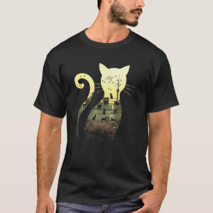 Starry Sunset Night Urban City Skyline Black Cats T-Shirt