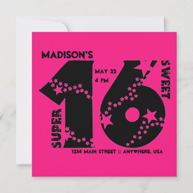 Starry Super Sweet 16 Invitation (Front)