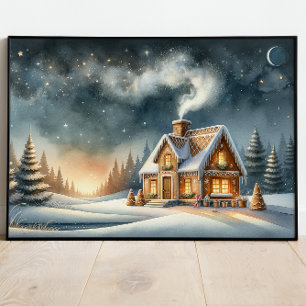 Starry Sweets - The Gingerbread House At Night Poster