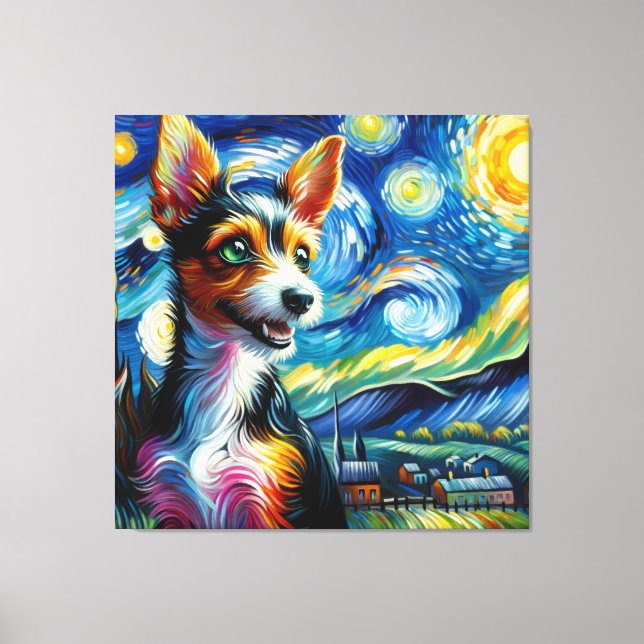 Starry Toy Fox Terrier Dog Portrait - Pet Portrait Canvas Print (Front)