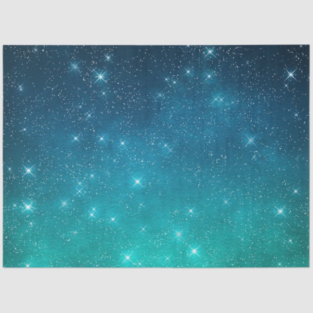 Starry twilight celestial night sky teal green tissue paper (Front)