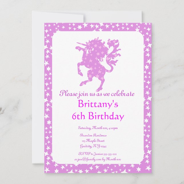Starry Unicorn Invitation (Front)
