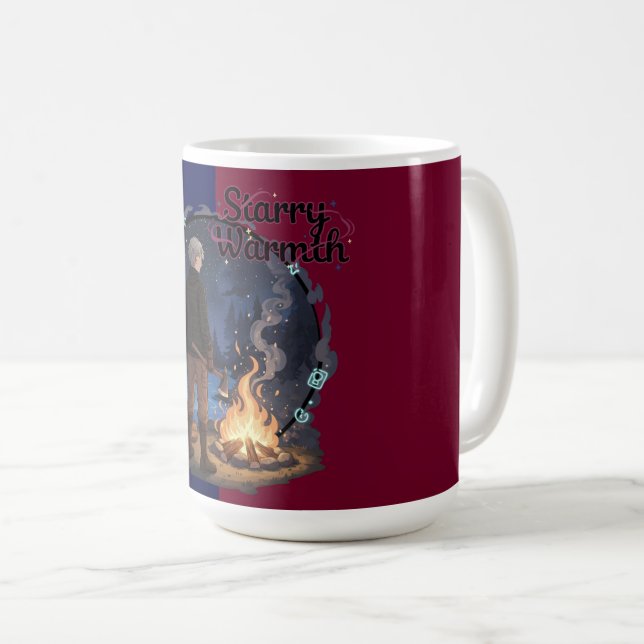 Starry Warmth - Lumberjack Anime Boy by Campfire Coffee Mug (Front Right)