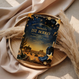 Starry Western Cowboy 1st Birthday Rodeo Invitation