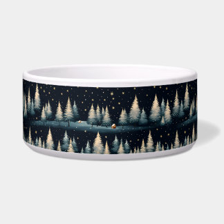 Starry Winter Forest Night Ceramic Pet Bowl