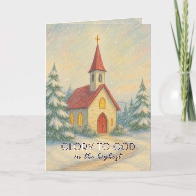 Starry Winter Night Church Christmas Card (Front)