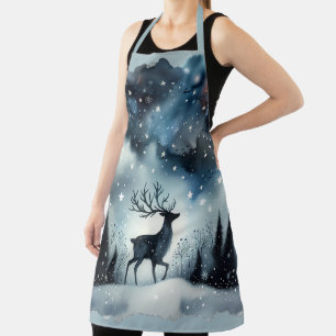 Starry Winter Night Deer  Apron