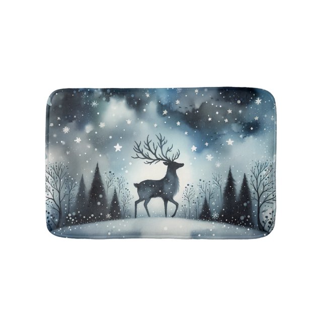 Starry Winter Night Deer Bath Mat (Front)