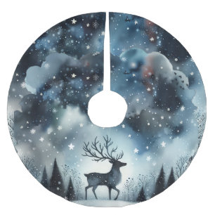 Starry Winter Night Deer  Brushed Polyester Tree Skirt