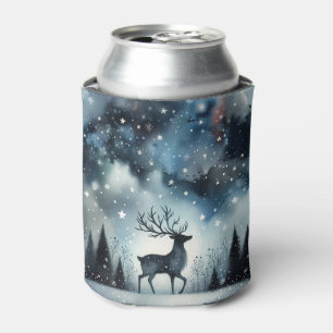 Starry Winter Night Deer Can Cooler